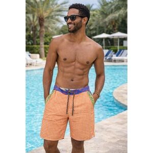 Robert Graham Swim Trunks Bathing Suit Gingham Mixed Prints Sz 32